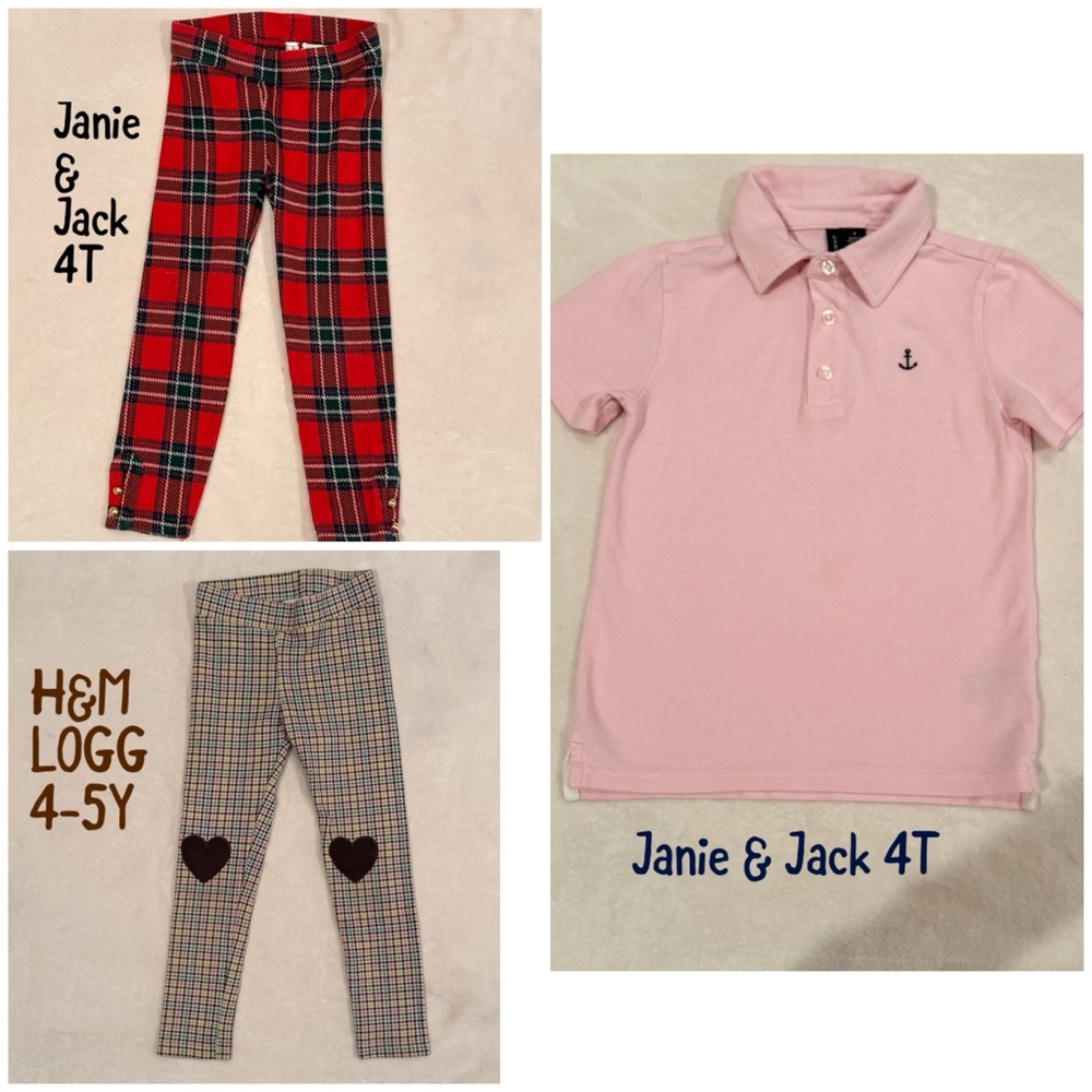 4T Bundle. Janie & Jack pants, H&M plaid pants with Janie & Jack pink polo shirt